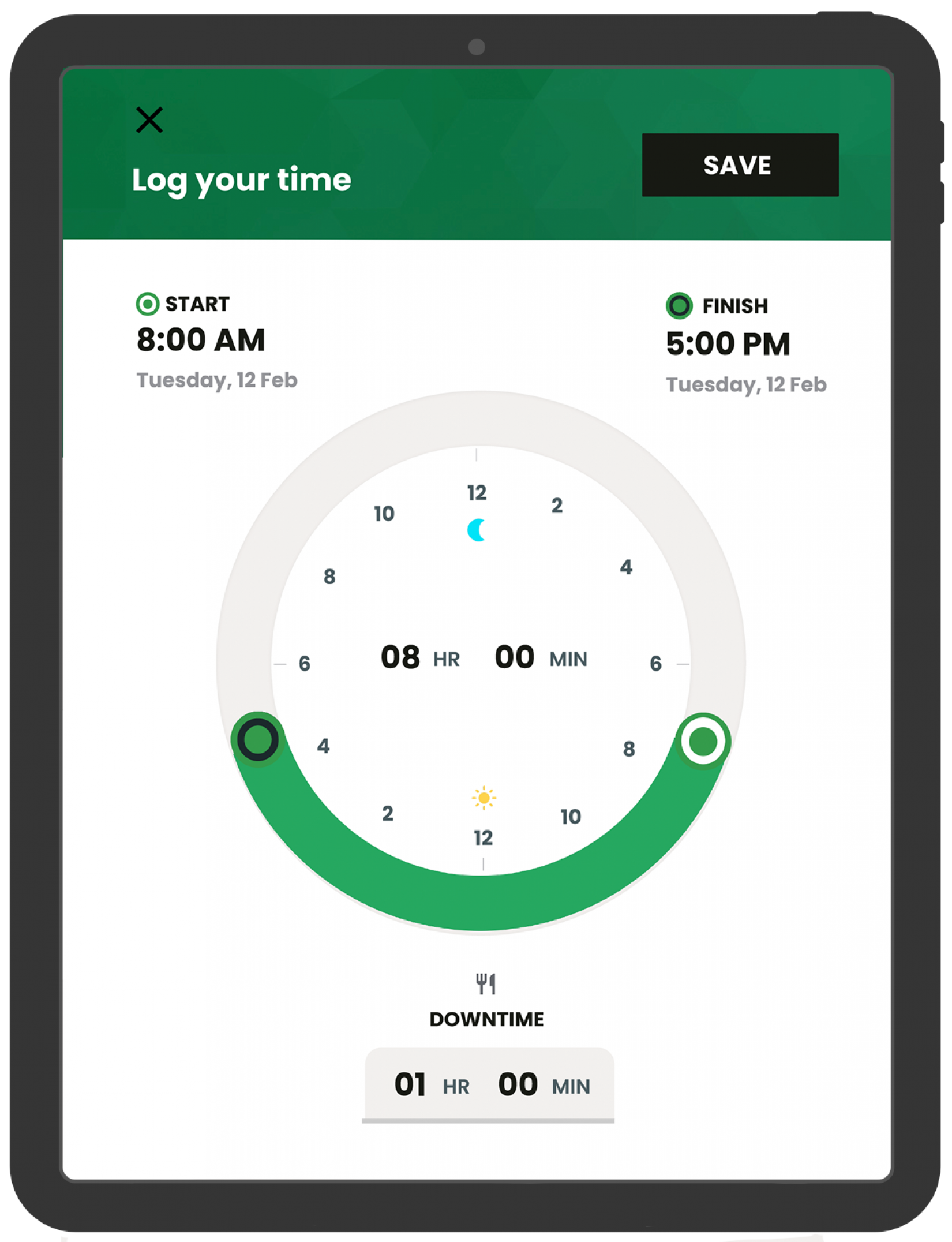 USER INTERFACE: Logging your time with Magnetize on an iPad.