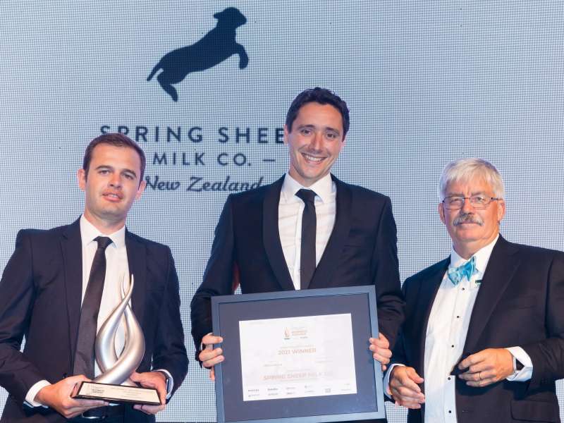 SPRING INTO ACTION Spring Sheep Milk Co chief executive Nick Hammond centre and chief operating officer Thomas Macdonald accept the Company X Innovation Award from